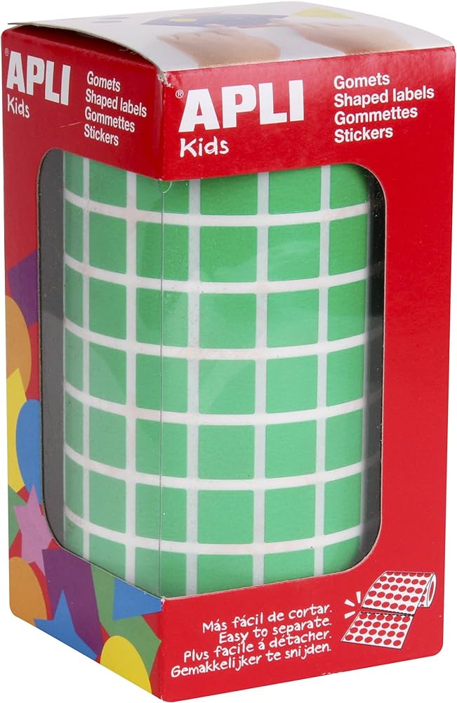 112276 GOMETS CUADRADOS 10x10MM VERDE ROLLO 6372 UDS. APLI 4874