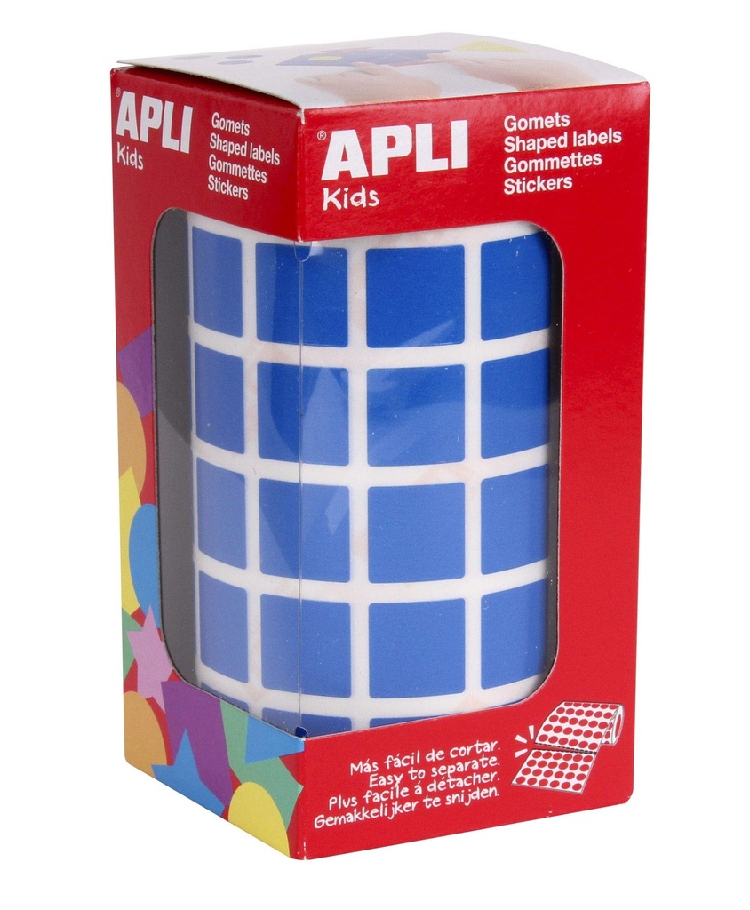 112277 GOMETS CUADRADOS 15x15MM AZUL ROLLO 2832 UDS. APLI 12476