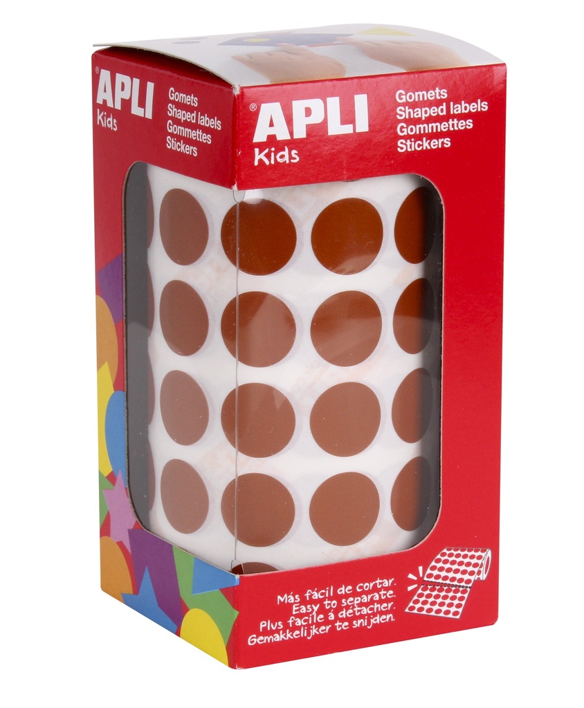 112250 GOMETS REDONDOS 15MM MARRON ROLLO 2832 UDS. APLI 11486
