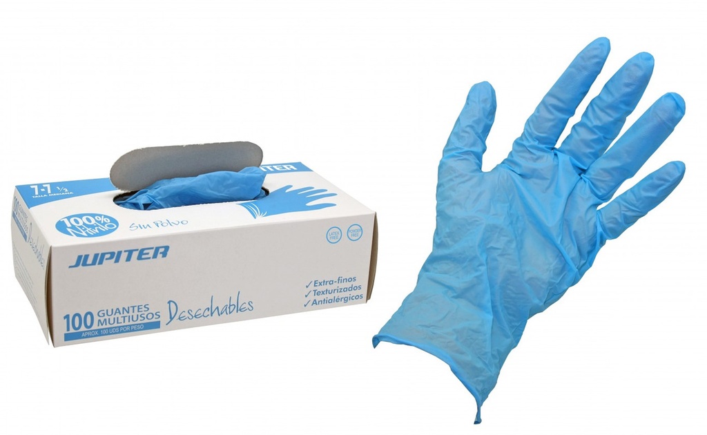 256135 GUANTE JUPITER NITRILO AZUL S/P CAJA 100UDS T-7 POESSA