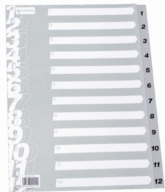 221137 INDICE NUMERICO PP FOLIO 1-12 GRIS MULTIT GRAFOPLAS DEL NOROESTE,S.A.