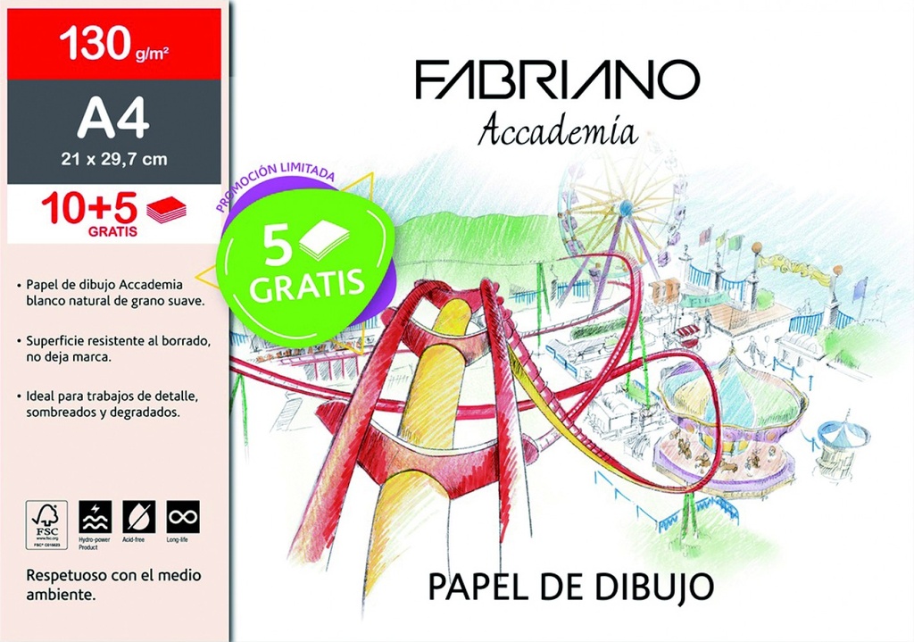 113584 LAMINAS DIBUJO A4 130G 10HJ + 5 GRATIS GRANO NAT.ESCUELA FABRIANO