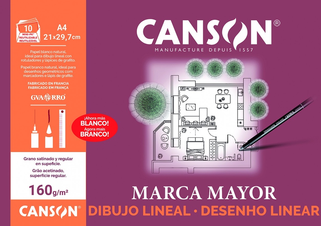 113592 LAMINAS DIBUJO A4 160G 10HJ LINEAL M MAYOR MINIPAKC GUARRO