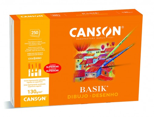 230209 LAMINAS DIBUJO A4 BLANCA 21X29,7CM  130GR 250H. BASIK CANSON