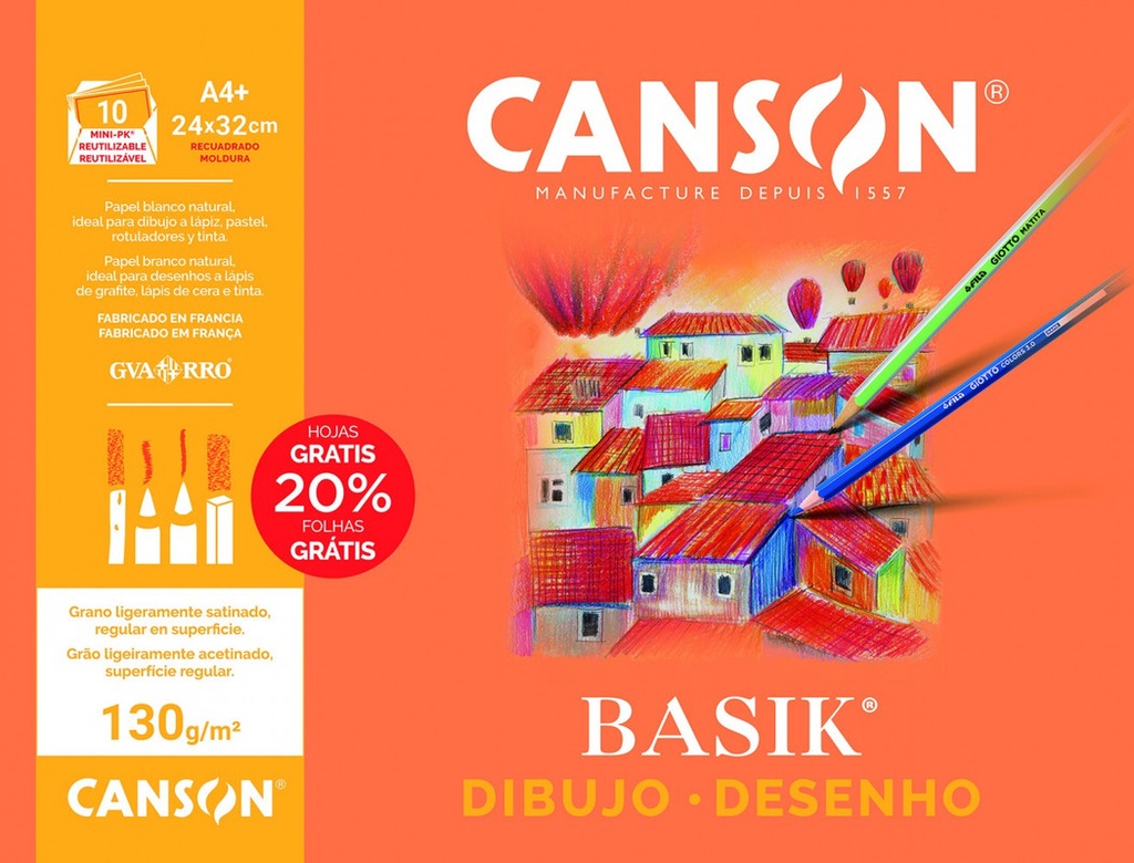 253915 LAMINAS DIBUJO MINIPACKS 10H A4+ 24x32 CON RECUADRO 130G 20% H.GRATIS CANSON.