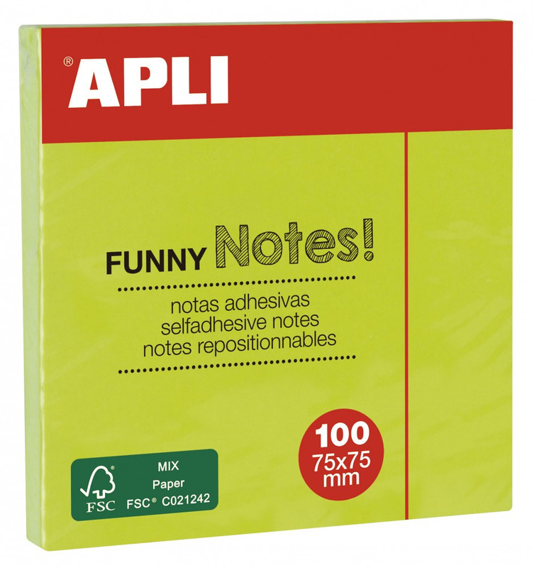 117798 NOTAS ADHESIVAS VERDE BRILLANTE 100H 75x75MM APLI