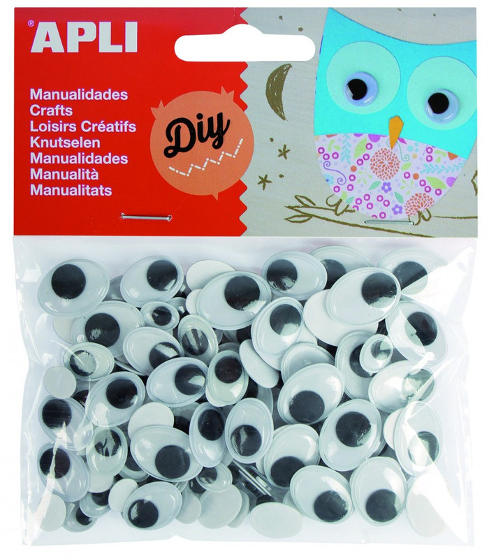 252261 OJOS MOVILES ADHESIVOS NEGROS OVALADOS 100 UDS.APLI 13264