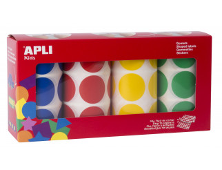 255477 PACK 4 ROLLOS GOMETS REDONDOS Ø 33 MM AMARILLO, AZUL, ROJO Y VERDE 4 U. APLI 14769