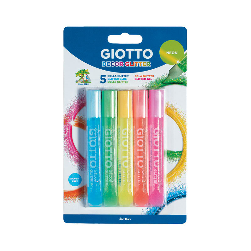 117003 PEGAMENTO GLITTER NEON 10,5ML BLISTER 5UDS GIOTTO