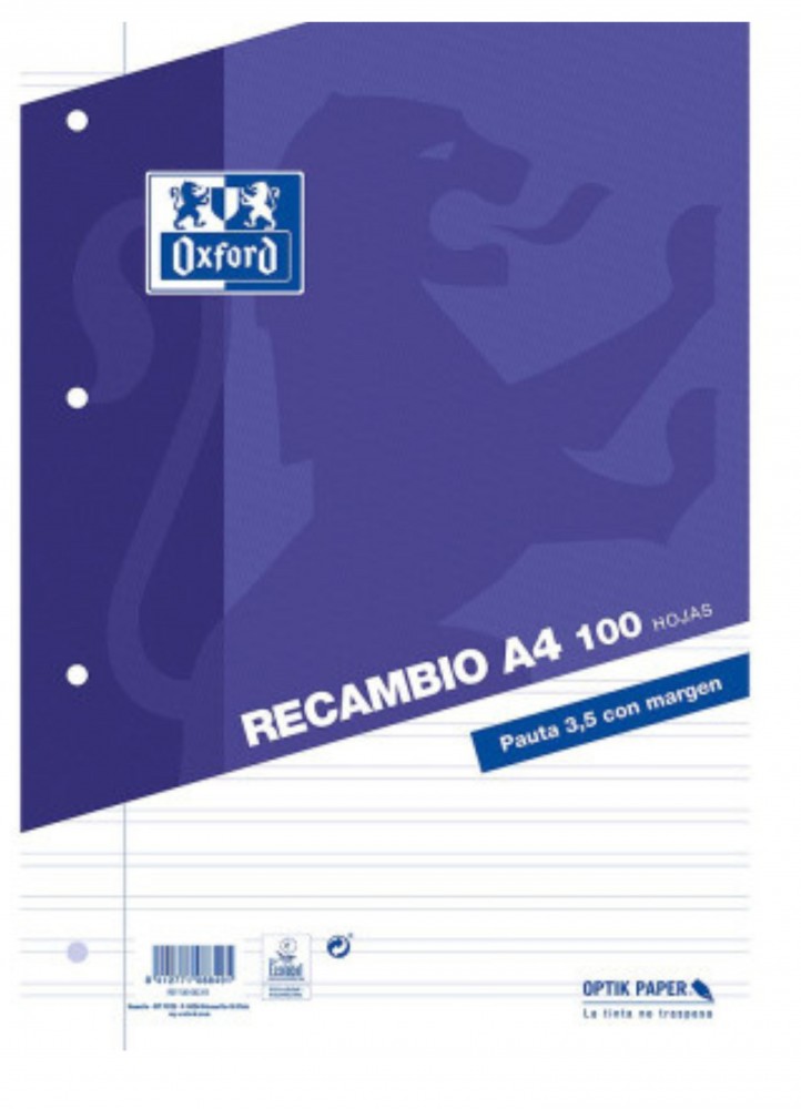 114016 RECAMBIO A4 100H RAYA 3,5 MRG LILA 4T OXFORD