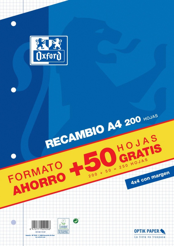 252211 RECAMBIO A4 200H+50H GRATIS 4MM MRG AZUL OXFORD