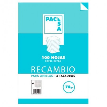 113984 RECAMBIO FOLIO 100HJ 4 TALADROS CUADRO 4MM MRG 70G PACSA