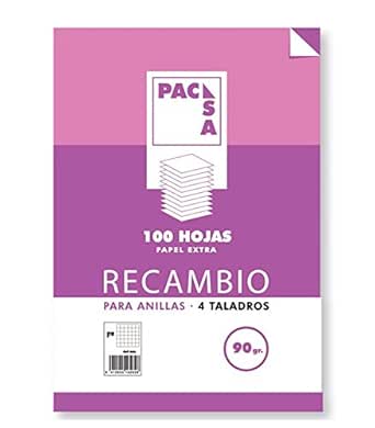 113991 RECAMBIO FOLIO 100HJ 4 TALADROS CUADRO 4MM MRG 90G PACSA