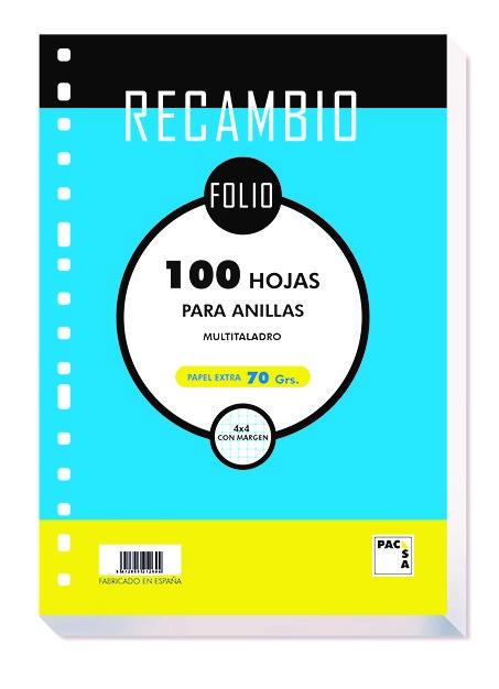 170957 RECAMBIO FOLIO 100HJ MULTITALADRO CUADRO 4MM MRG 70G PACSA