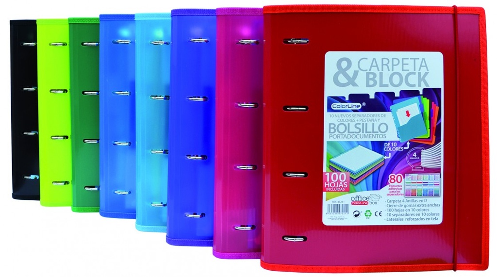 256949 CARPETA & BLOCK A4 COLORLINE 10 SEPARADORES 4 ANILLAS FRAGA
