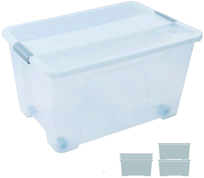 258358 CAJA ALMACENAJE CON TAPA Y RUEDAS 52 L 400X570X320 MM CRISTAL ARCHIVO 2000