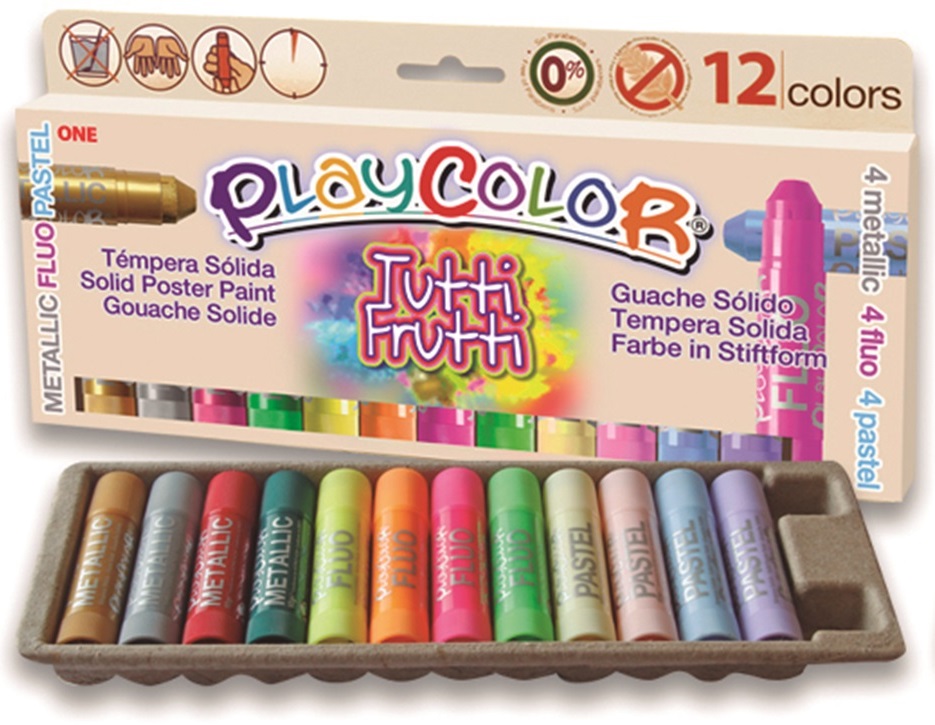 259213 TEMPERA SOLIDA 10G 12 UDS COLORES ESTÁNDAR tutti frutiONE PLAYCOLOR DUNSA