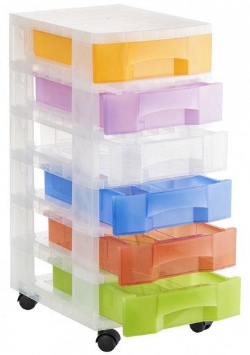 [1006R SU TL] 250404 CAJONERA 6 CAJONES DE 6 L COLORES CON RUEDAS 390X290X685 MM ARCHIVO 2000