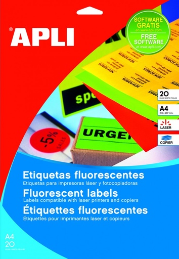 [2873] 160553 ETIQUETAS FLUOR A4 VERDE 64X33,9 CANTOS ROMOS 20H. 480U APLI