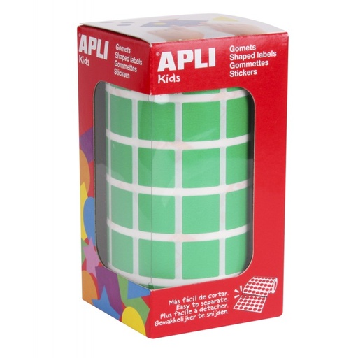 [12478] 112279 GOMETS CUADRADOS 15x15MM VERDE ROLLO 2832 UDS. APLI 12478