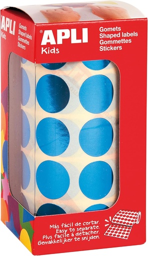 [12048] 112328 GOMETS METALIZADOS REDONDOS 20MM AZUL ROLLO 1770 UDS. APLI 12048