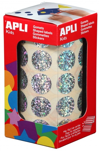 [11634] 112323 GOMETS METALIZADOS REDONDOS 20MM HOLOGRAFICO ROLLO 1770 UDS. APLI 11634