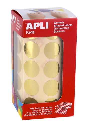 [11632] 112313 GOMETS METALIZADOS REDONDOS 20MM ORO ROLLO 1770 UDS. APLI 11632
