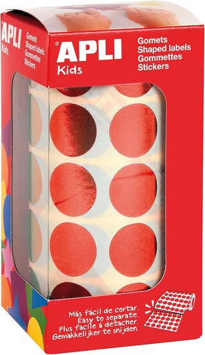 [12049] 112330 GOMETS METALIZADOS REDONDOS 20MM ROJO ROLLO 1770 UDS. APLI 12049