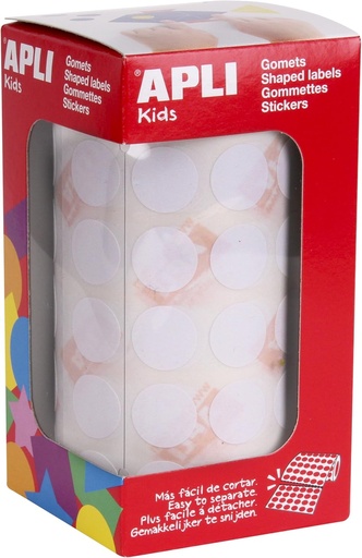 [11904] 112252 GOMETS REDONDOS 15MM BLANCO ROLLO 2832 UDS. APLI 11904