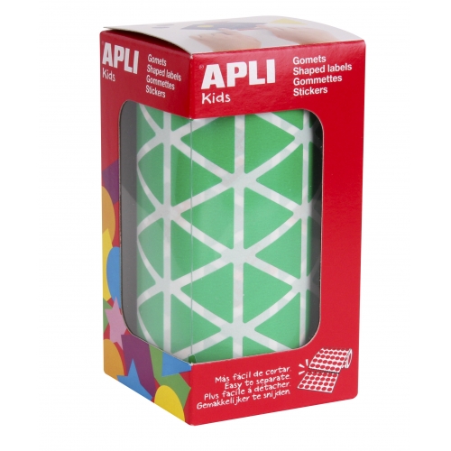 [4870] 112267 GOMETS TRIANGULARES 20x20x20MM VERDE ROLLO 2596 UDS. APLI 4870