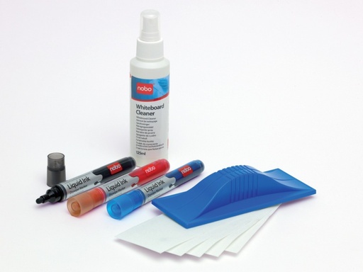 [34438861] 253628 KIT INICIO PARA PIZARRA BLANCA NOBO (3 ROTULADORES, UN BORRADOR, RECARGAS BORRADOR Y  SPRAY DE LIMPIEZA 125 ML)