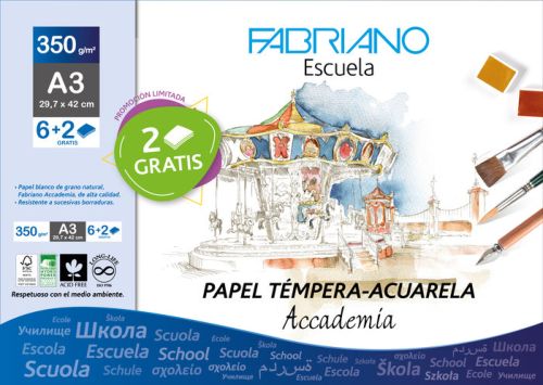 [F74233286] 250213 LAMINAS DIBUJO A3+ 350G 6HJ+2 GRATIS TEMPERA/ACUARELA FABRIANO