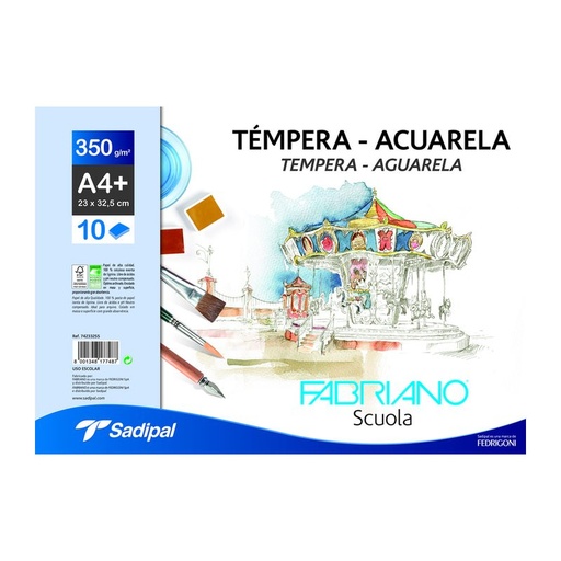 [F74233285] 113593 LAMINAS DIBUJO A4+ 350G 6HJ + 2 GRATIS TEMPERA/ACUARELA FABRIANO