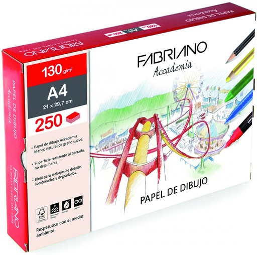 [F71302129] 113589 LAMINAS DIBUJO A4+ RECUADRO 130G CJ.250HJ GRANO NAT.ESCUELA FABRIANO