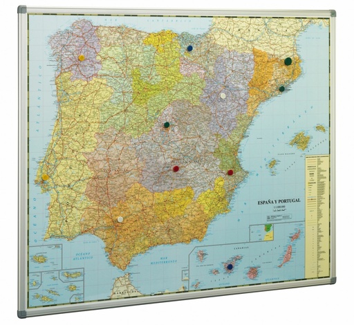 [173] 130467 MAPA MUNDO MAGNETICO MARCO ALUMINIO 74X140CM FAIBO