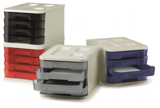 [1000-02] 113577 MODULO APILABLE PLASTICO 4 CAJONES 28,5X37,5X23CM GR/NG FAIBO 1000-02