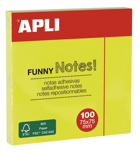 [11897] 117796 NOTAS ADHESIVAS AMARILLO BRILLANTE 100H 75x75MM APLI
