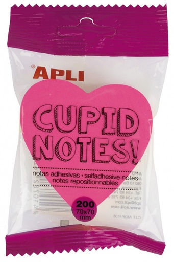 [16277] 251070 NOTAS ADHESIVAS CORAZON BRILLANTE 70X70 APLI