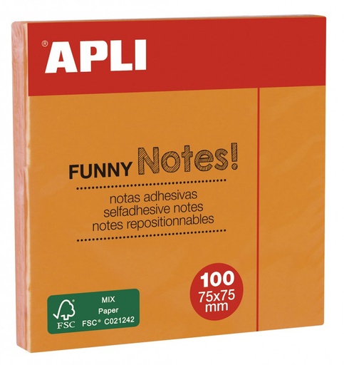 [11900] 117799 NOTAS ADHESIVAS NARANJA BRILLANTE 100H 75x75MM APLI