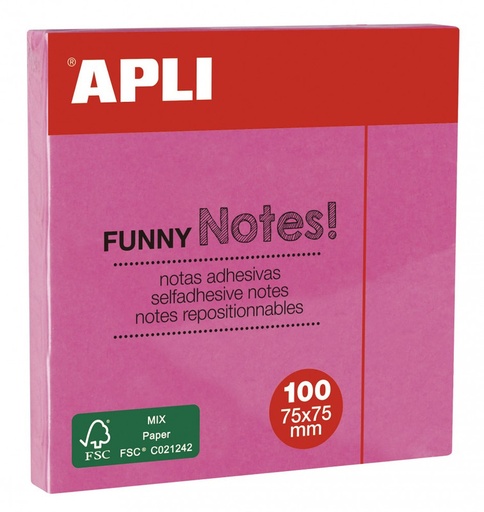 [11898] 117797 NOTAS ADHESIVAS ROSA BRILLANTE 100H 75x75MM APLI