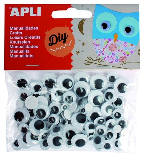 [13263] 252260 OJOS MOVILES ADHESIVOS NEGROS REDONDO 100 UDS. APLI 13263