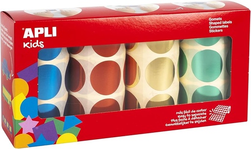 [18400] 255479 PACK 4 ROLLOS GOMETS METALIZADOS REDONDOS Ø 33 MM AMARILLO, AZUL, ROJO Y VERDE APLI 18400