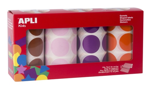[102411] 255478 PACK 4 ROLLOS GOMETS REDONDOS Ø 33 MM MARRÓN, ROSA, LILA Y NARANJA 4 U. APLI 102411