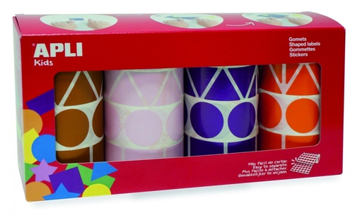 [11913] 112335 PACK 4 ROLLOS GOMETS XL FIGURAS GEOMETRICAS 27MM SURTIDOS (MARR,ROSA,LILA,NARAJ) 5428 UDS. APLI 11913