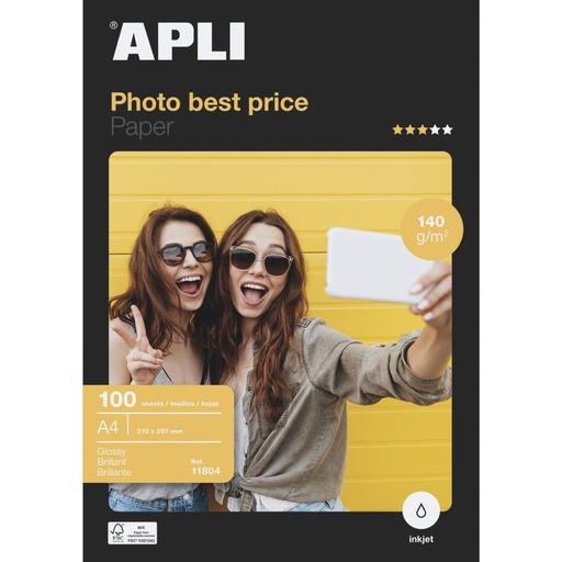 [11804] 160169 PAPEL A4 140GR 100HJ FOTOGRAFICO INKJET APLI BEST PRICE GLOSSY APLI