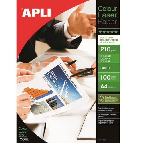 [11833] 160153 PAPEL A4 210GR 100H. FOTOGRAFICO LASER GLOSSY DOBLE CARA APLI