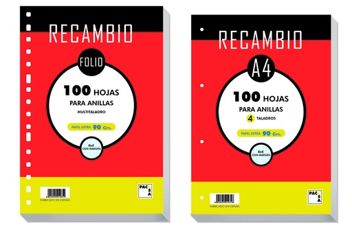 [21265] 250137 RECAMBIO A4 100HJ 4 TALADROS DOBLE RAYA 3,5 MRG 90G PACSA