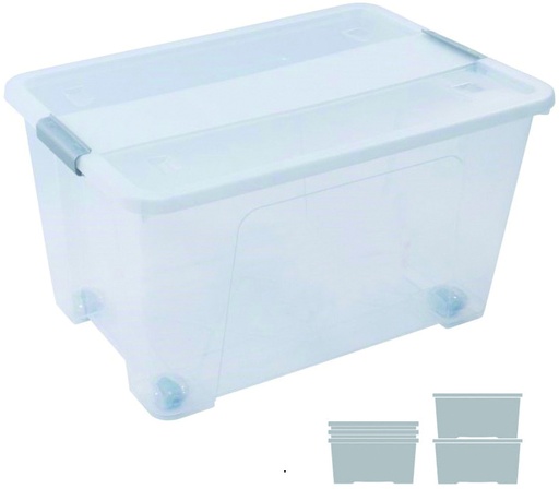 [CP1482052 CS TP] 258358 CAJA ALMACENAJE CON TAPA Y RUEDAS 52 L 400X570X320 MM CRISTAL ARCHIVO 2000