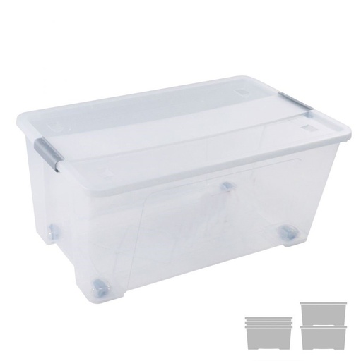 [CP1482061 CS TP] 258359 CAJA ALMACENAJE CON TAPA Y RUEDAS 61 L 400X680X310 MM CRISTAL ARCHIVO 2000